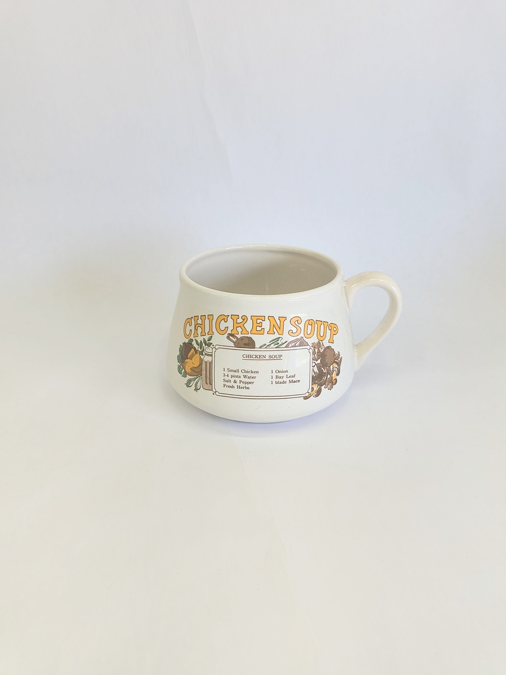 VINTAGE Soup Recipe Ceramic Soup Bowl Mug With Handle Chicken Soup